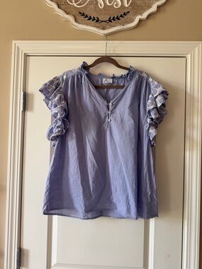 Ruffled Sleeve V-Neck Blouse